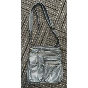 Montana West Blue Soft Stoned Washed Leather Multi Pocket Shoulder Crossbody Bag